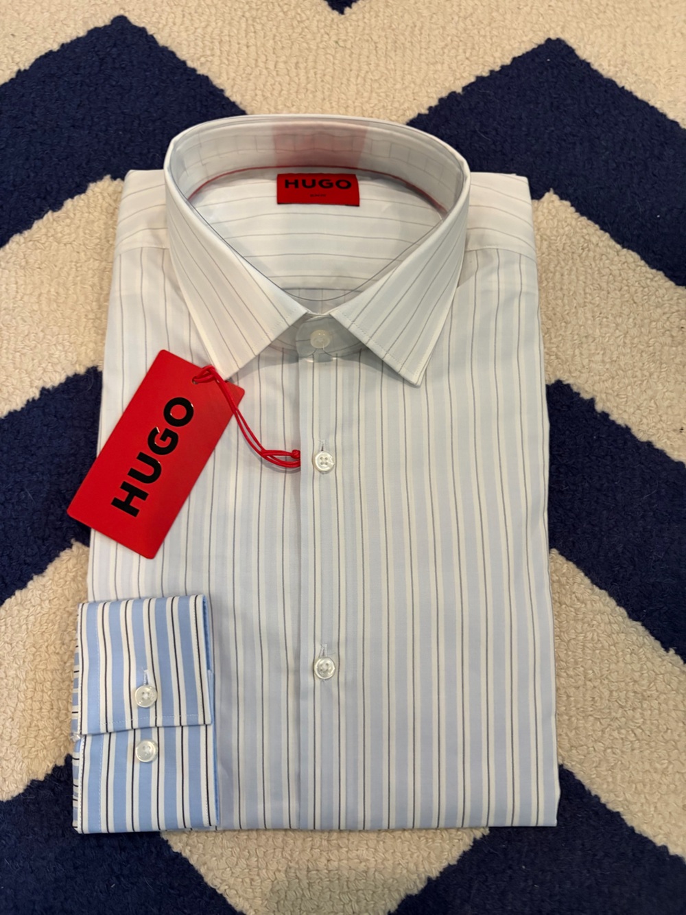 HUGO Boss “Kenno” Slim Fit Men's Light Blue Stripe Dress Shirt Ombré Tones